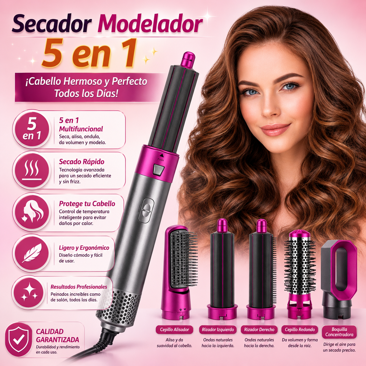 Secador Modelador Cepillo 5 En 1